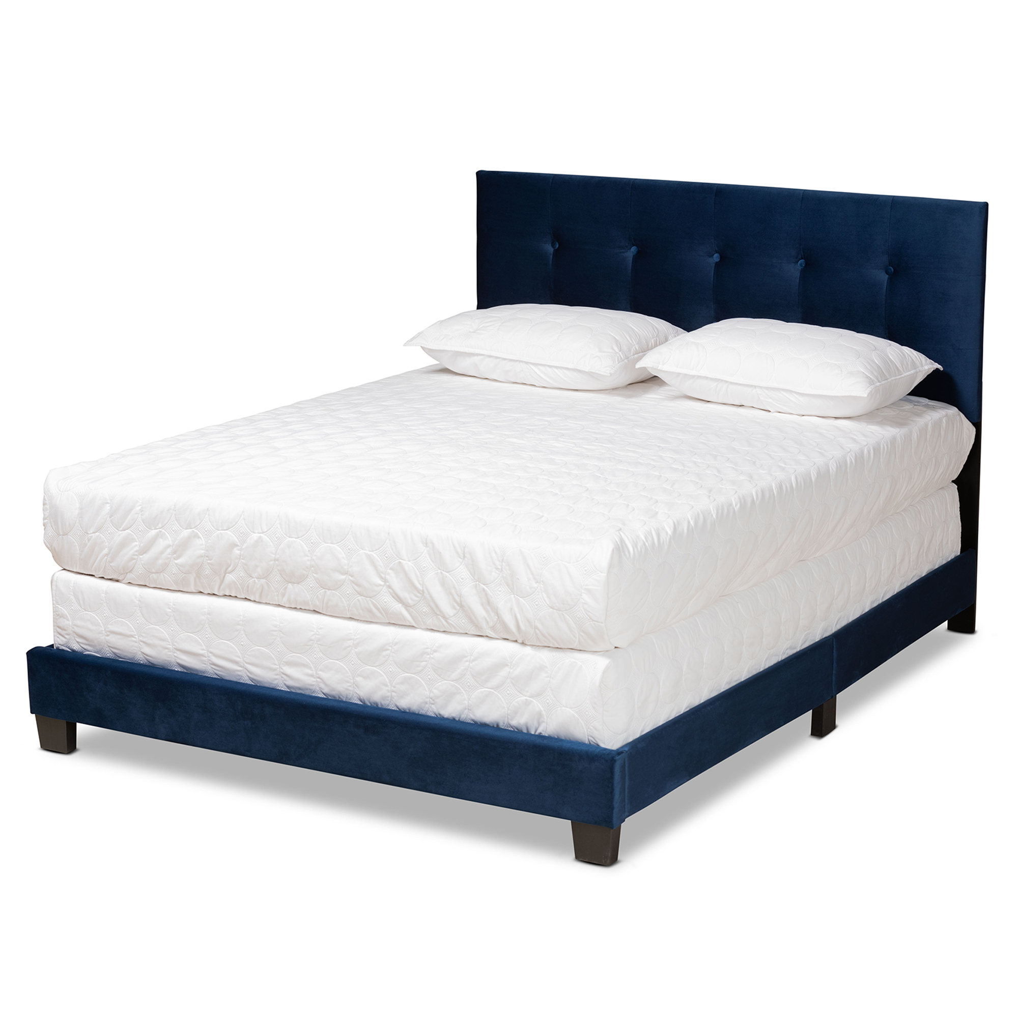 Baxton Studio Caprice Modern and Contemporary Glam Navy Blue Velvet Fabric Upholstered Full Size Panel Bed